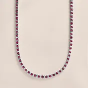 Alternating Oval Ruby and Baguette Diamond Tennis Necklace