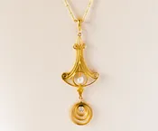 Anitque Necklace - Antique Victorian 14 k Yellow Gold Natural Seed Pearl and Diamond Lavalier Necklace | Copper Canary Fine Jewelry