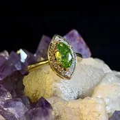 Modern 14k Irradiated Green Marquise Diamond Halo Ring