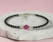 10" Elegant Pink Jade & Black Beaded Anklet