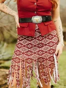 Aztec Printed Fringe Maxi Skirt Maroon