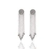 Pave Disc Earrings with Hanging Chain