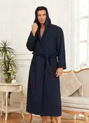 Mens Waffle Knit Hooded Bathrobe