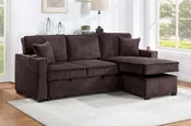 2-Pc Covertible Sectional W/ Usb Ports  & 2 Accent Pillows - Chocolate Corduroy