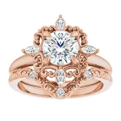 14K Rose Gold Vintage Inspired Diamond Engagement Ring Set