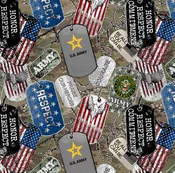 Army Military Dog Tags Allover Print Cotton Fabric 1254-A