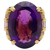 20 CT Amethyst Diamond 18K Yellow Gold Cocktail Ring