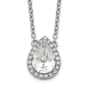 Sterling Silver and CZ Pear Shape Halo Necklace
