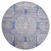 10'1"x10'1" Blue Wool and Silk Jewellery Design Hand Knotted Round Rug R75089