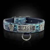 1.5" Wide Custom Nameplate Dragon & Gem Leather Dog Collar (V30)