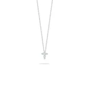 0.11ct Round Diamond Baby Cross Pendant in 18K White Gold, 16-18"