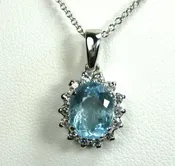 18K Aquamarine Pendant 14K Chain Appraisal Untreated Made In USA