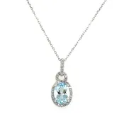 14K White Gold Oval Shape Aquamarine and Diamond Drop Pendant (1.12ctw)