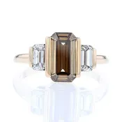 3 Stone Emerald Cut Cognac Engagement Ring