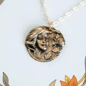 Art Nouveau Woman | Bronze Antique Button Necklace