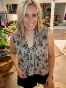 BUCKING HORSE TIE BLOUSE, MOCHA/BLACK