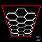 Dimmable Hexagon LED Lights – 15 Grid with Red Color Border (15.9' × 8' / 4.84 m × 2.43 m)