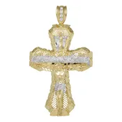 3 1/2" Last Supper Textured Jesus Cross Nugget Pendant Real 10K Yellow White Gold