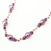 Pearl Ruffle Dancer Necklace, Tourmaline, Garnet &amp; Amethyst