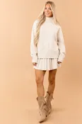 Almond Rib Knit Mock Neck Sweater and Skirt Set