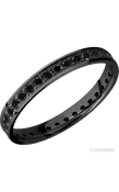 3 mm wide/Flat/Zirconium band with an Eternity arrangement of .03 carat Round Black Diamond stones in a Bead setting.
