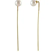 14K Yellow Cultured White Freshwater Pearl Threader Earrings — Design Studio Jewelry