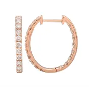 14k Rose Gold 18mm Oval Inside Out Diamond Hoop Earrings 1.00ctw