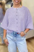 Beau Blue 3/4 Sleeve Boxy Knit Button Down Sweater Cardigan