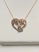 10K Rose Gold Baby Rope Chain Mom Pendant Necklace 19" 0.02ct Round Diamond 1.5g