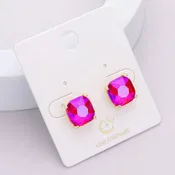 Cushion Square Stone Stud Evening Earrings