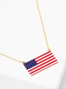 18K Gold Dipped Us Flag Printed Pendant Necklace