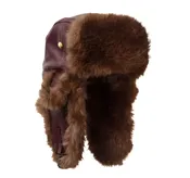Mad Bomber Brown Faux Leather Bomber Hat w/brown faux fur