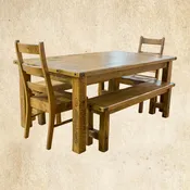 Hand Hewn Leg Table with Bench