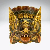 Balinese Barong Lion Mask: Hand Carved Polychrome Wood Wall Decor