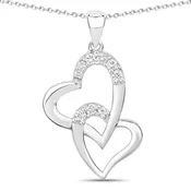 0.26 Cttw Round Lab Diamond Rhodium Plated Silver Intertwined Double Heart Pendant Necklace