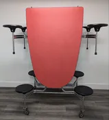 10ft Cafeteria Lunch Table w/ 8 Stool Seat, Red Top, Black Seat, Oval, Adult Size (RF)