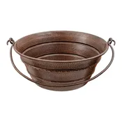 16" Round Bucket Vessel Hammered Copper Sink with Handles