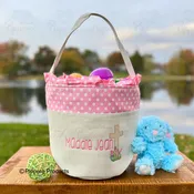 Personalized Cross Design Easter Egg Candy Basket Embroidered Dot Bucket