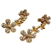 18K Yellow Gold 1 CT Diamond Floral Dangle Earrings