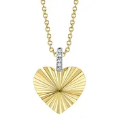 0.01CT 14K Y/G DIAMOND RIBBED HEART NECKLACE