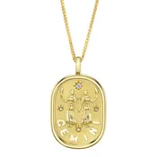 0.02Ct Diamond Zodiac Gemini Twins Star Matte Chopin Chain Necklace