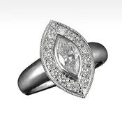 "Fate" Marquis Diamond Ring Surrounded by Ideal Cut Diamonds in 18K White Gold