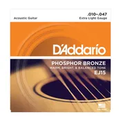 D'Addario EJ15 .010-.047 Phosphor Bronze Extra Light Acoustic Guitar Strings
