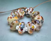 10 Cranberry Harvest Mosaic Lampwork Beads Set SRA