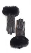 BLACK ARTIC FOX TRIMMED LEATHER GLOVES
