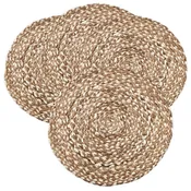 100% Jute Woven Design Farmhouse Placemats 16 Inch Round, Set of 4 - Natural Braided Table Mats for Home, Dining Room, Banquets, Family Gathering and Special Occasion