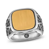 1933 by Esquire Men's Fleur De Lis Engraved Signet Ring Sterling Silver and 14K Yellow Gold Plate