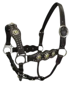 CROSS CONCHO HALTER WITH SPOTS AND ADJUSTABLE NOSE AND CHIN STRAPS -USA LEATHER