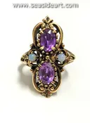10K Yellow Gold Ring with Synthetic Purple Sapphire & Natural Opal