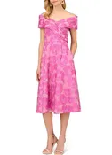 Aidan Mattox Metallic Floral Jacquard Off the Shoulder Short Sleeve Dress